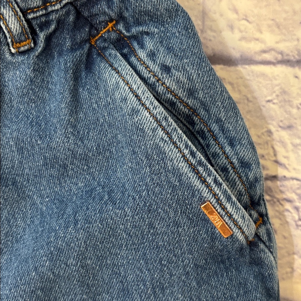 ZARA Baggy Paper Bag Waist High Rise Denim Blue Jeans Size 0 - Picture 4 of 10